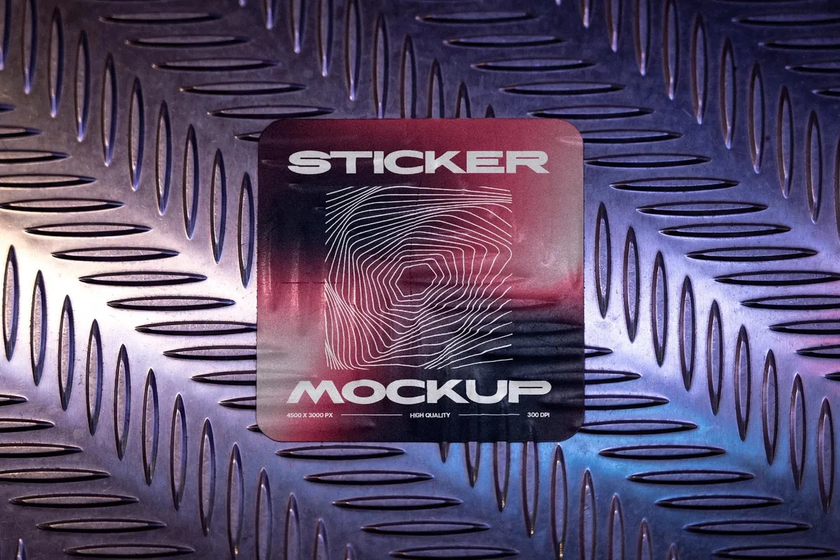 Metal Floor Sticker Mockup on Diamond Plate