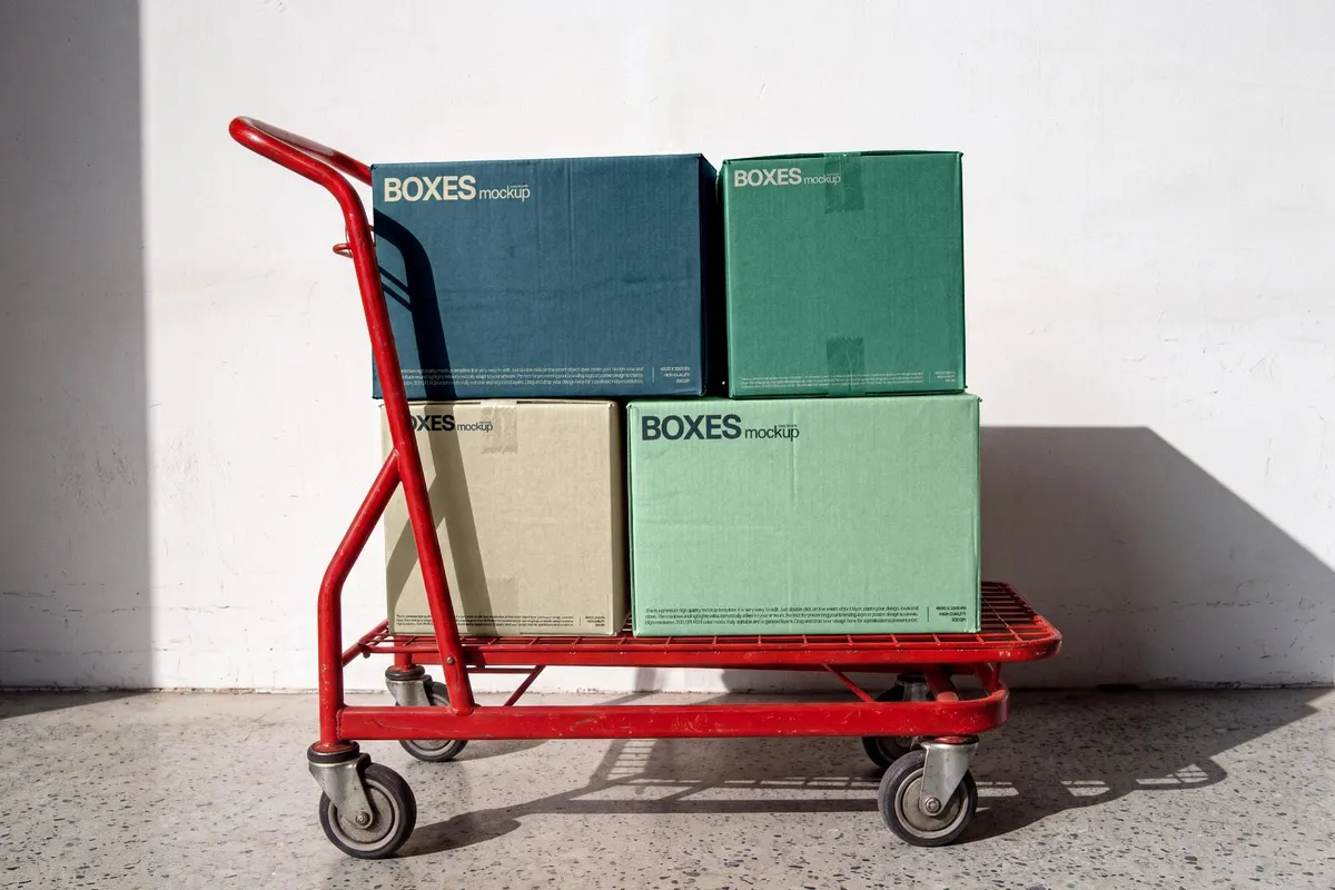 Boxes Mockup on a Trolley