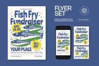 White Quirky Fish Fry Fundraiser Flyer
