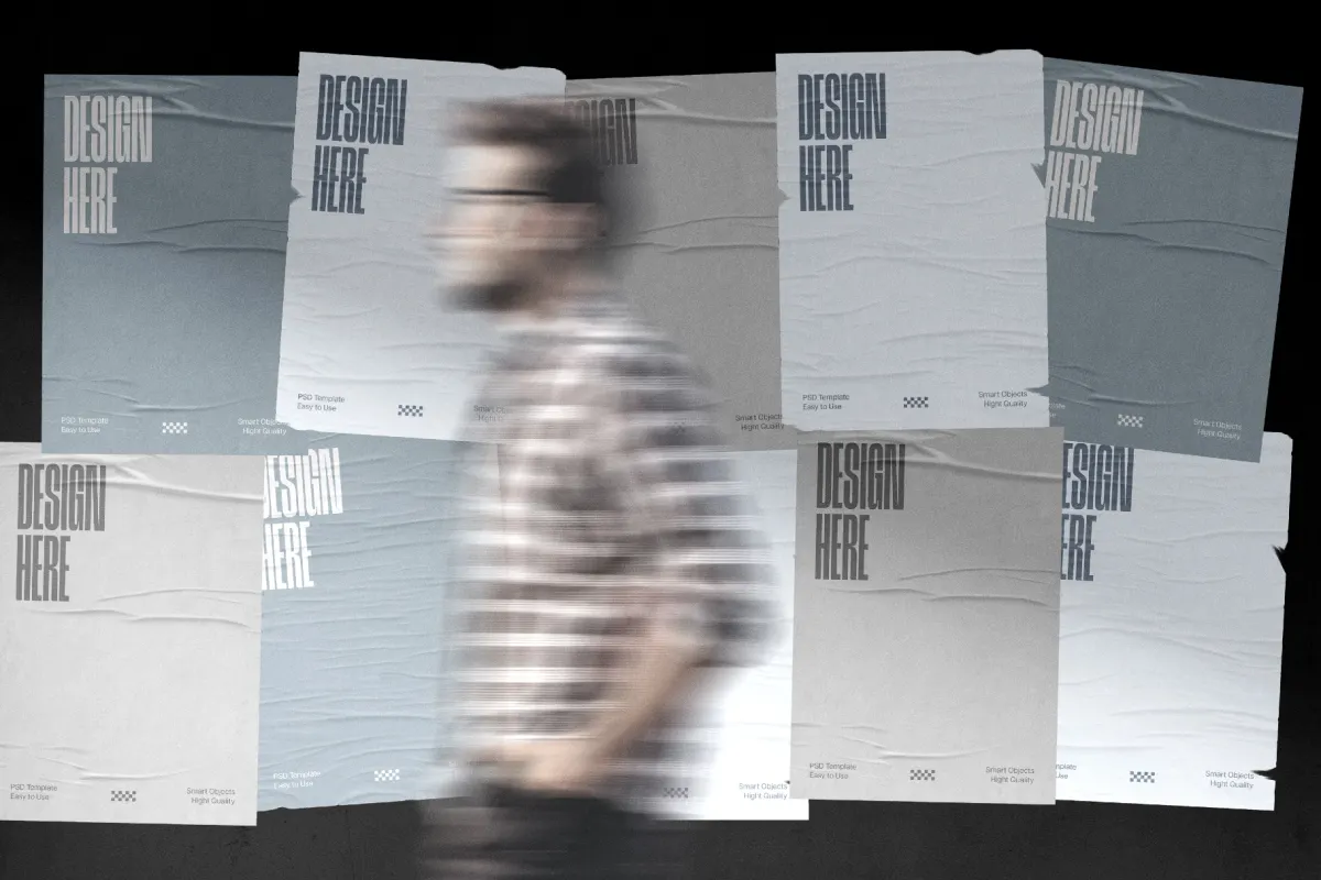 Glued Posters Mockup with Noir Shadows