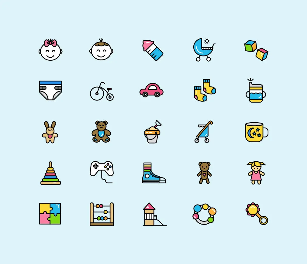 Childhood Flat Icons Set