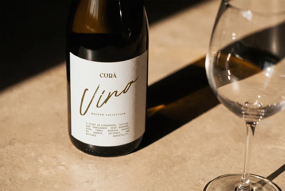 Wine Bottle & Glass Tabletop Mockup