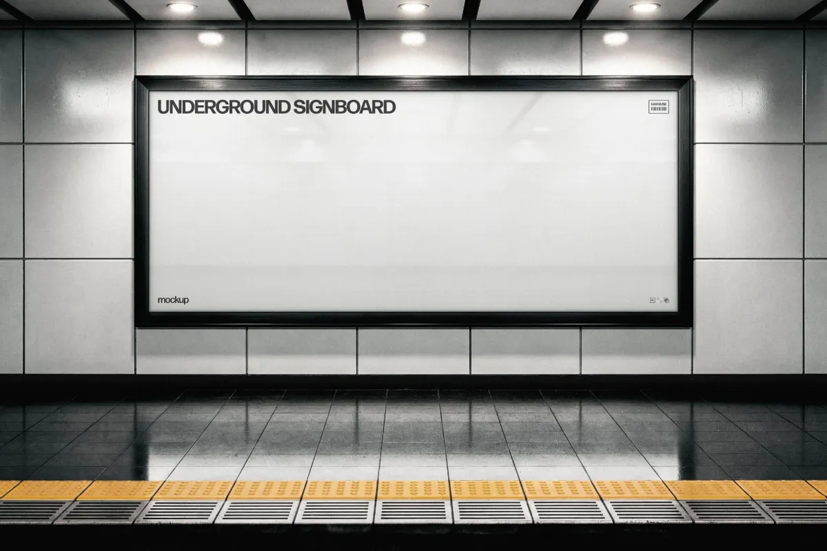Wide Underground Signboard Mockup