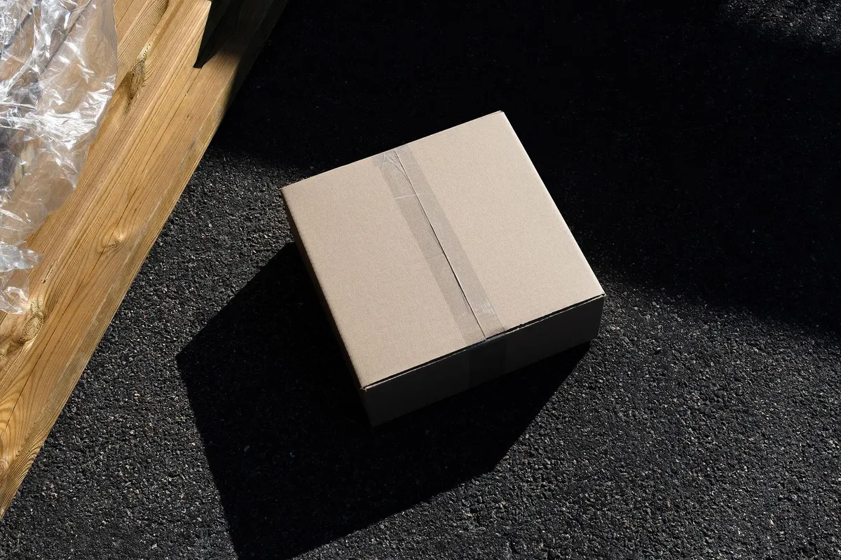 RAW Cardboard Box Mockup on Asphalt
