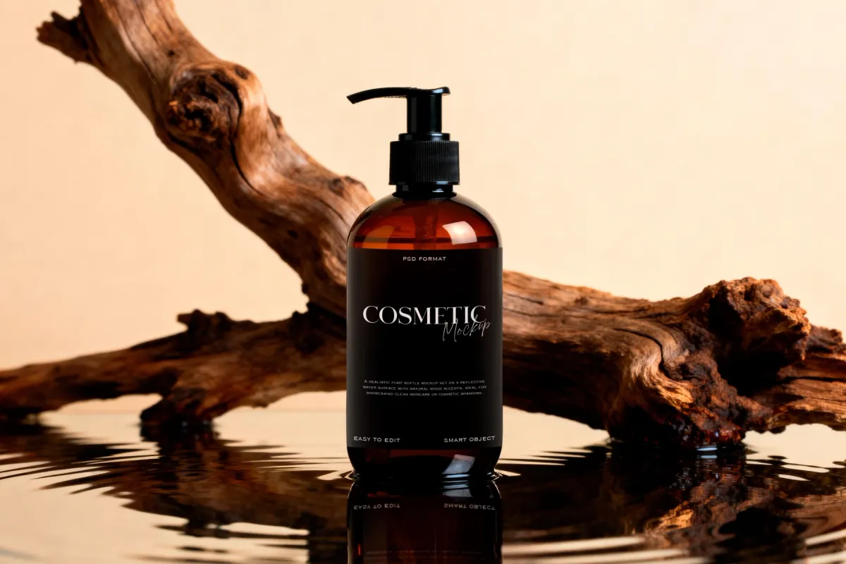 Amber Cosmetic Pump Bottle Mockup