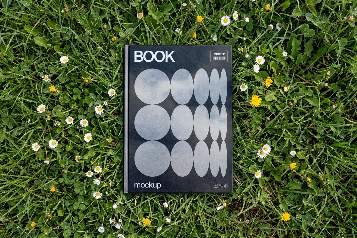 Top View Book Mockup on Grass