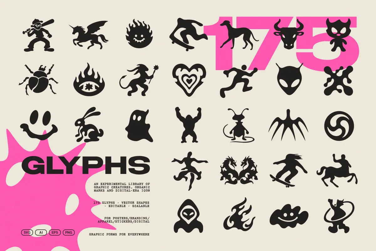 175 Experimental Vector Glyphs – Graphic Creatures & Organic Marks