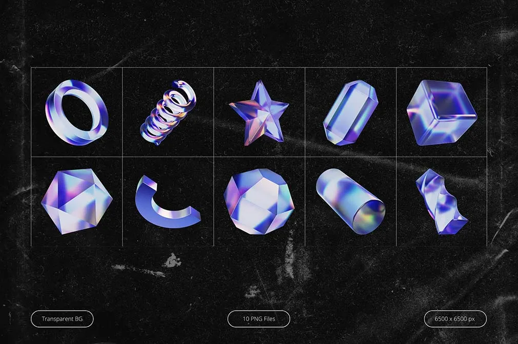 3D Purple Holographic Shapes