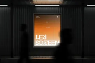 Dark Night Sidewalk LED Advertising Screen Mockup