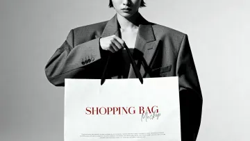 B&W Model Holding Shopping Bag Mockup