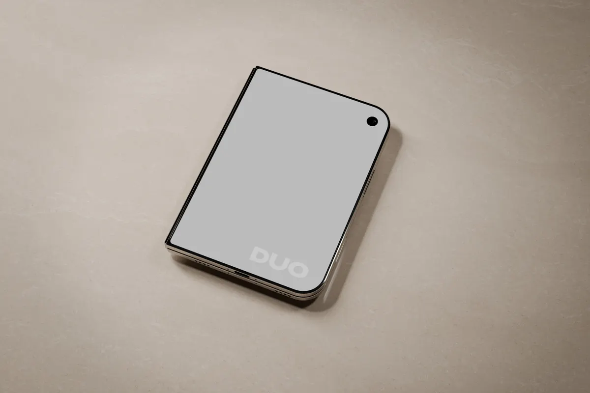 Unfolded iPhone Duo on Travertine Mockup