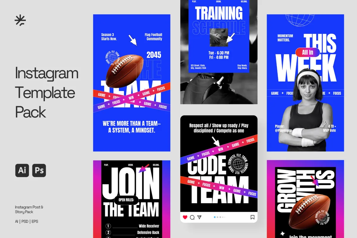 Football Sport Instagram Pack - Adobe Template