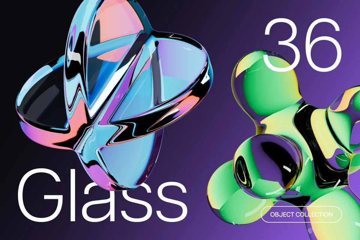 Prismatic Glass — 36 Abstract 3D PNG Elements