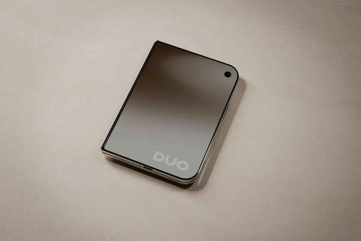 Folded iPhone Duo on Travertine Mockup