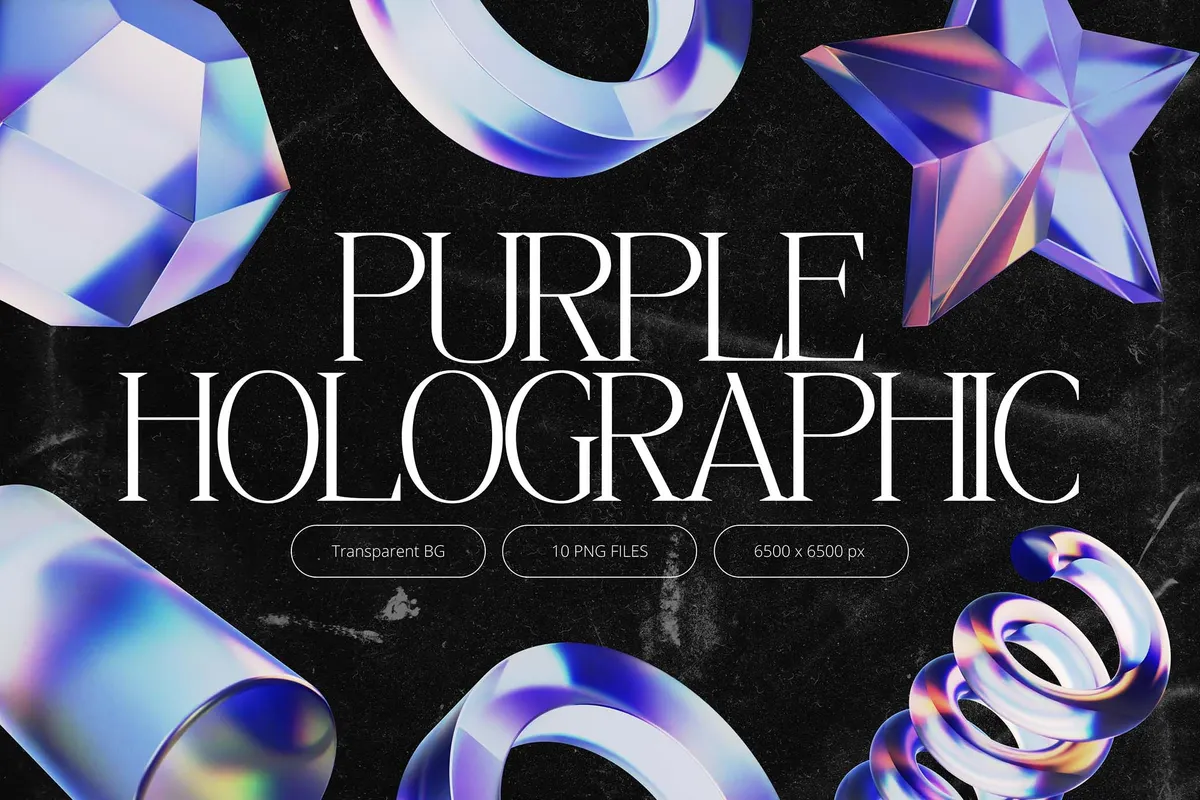 3D Purple Holographic Shapes