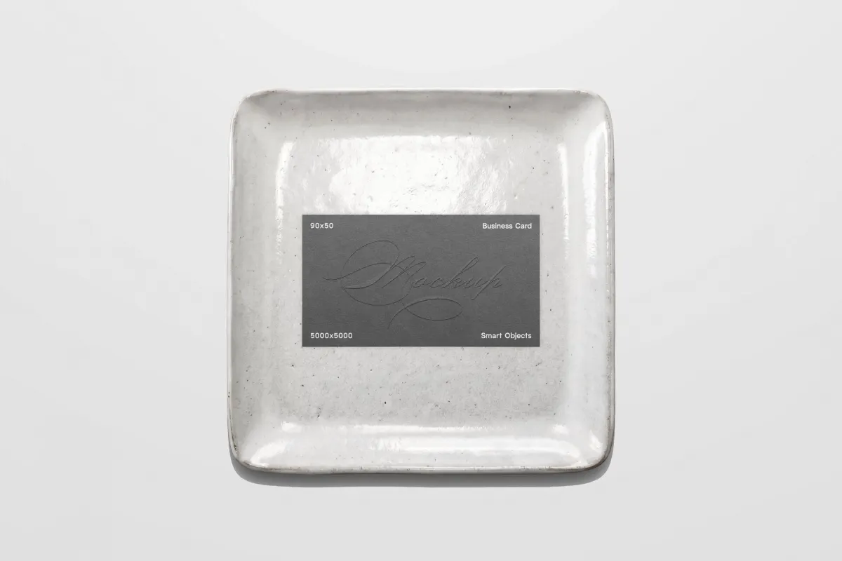 90x50 Business Card on Ceramic Plate Mockup