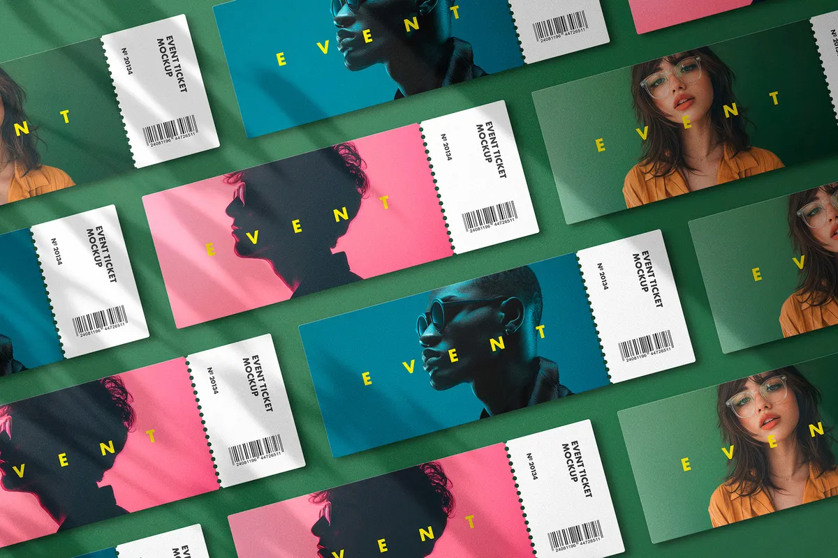 Event Ticket Mockups with Shadow Overlays
