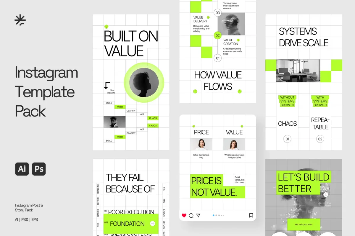 Market Value Instagram Pack (AI, EPS, PSD)
