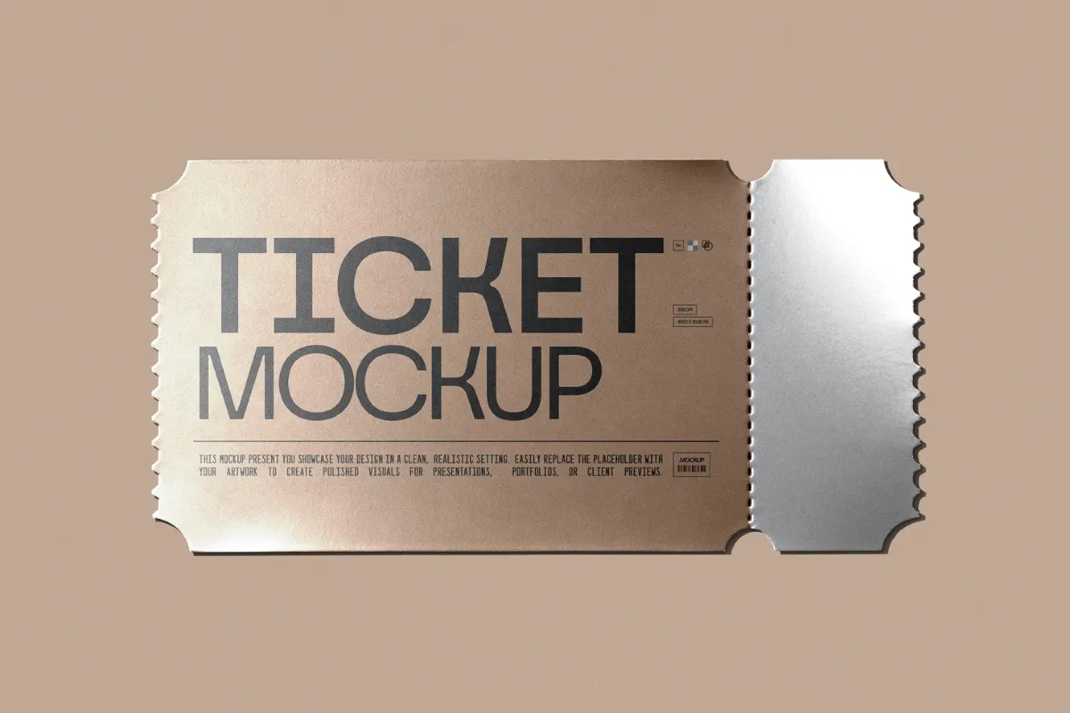 Glossy Silver Ticket Mockup with Stub