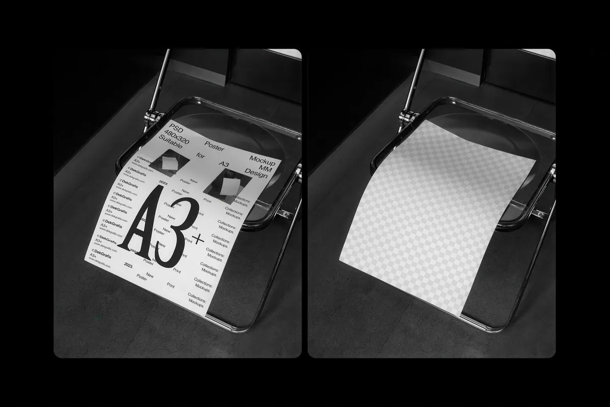 A3 Poster On Plastic Chair Mockup