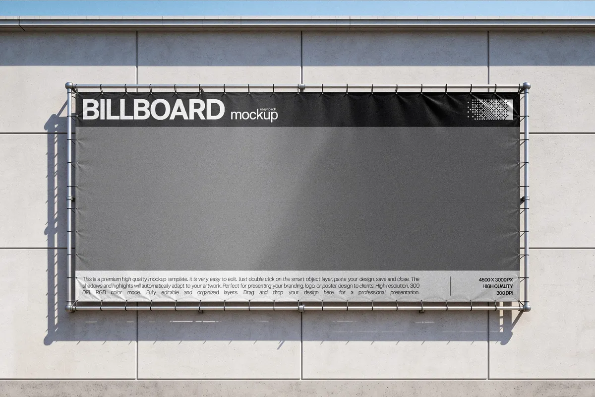 Horizontal Fabric Banner Mockup on Wall