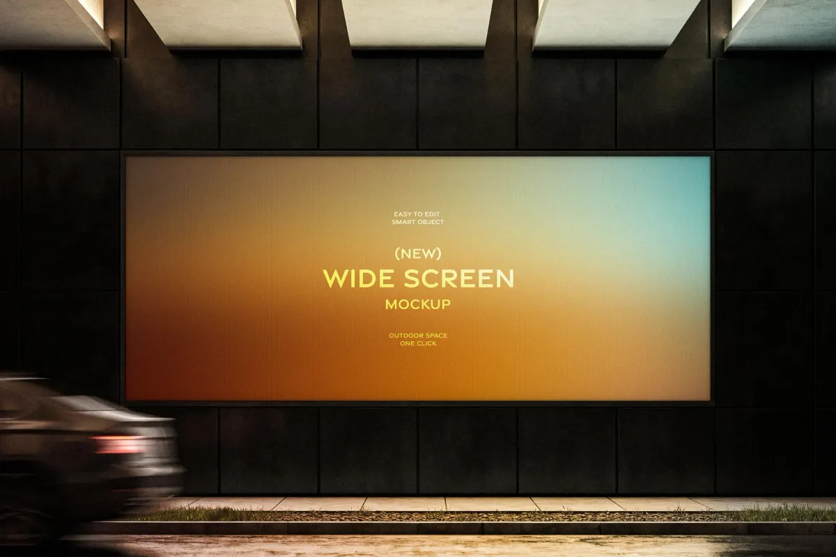 Outdoor Wide Screen Billboard Mockup