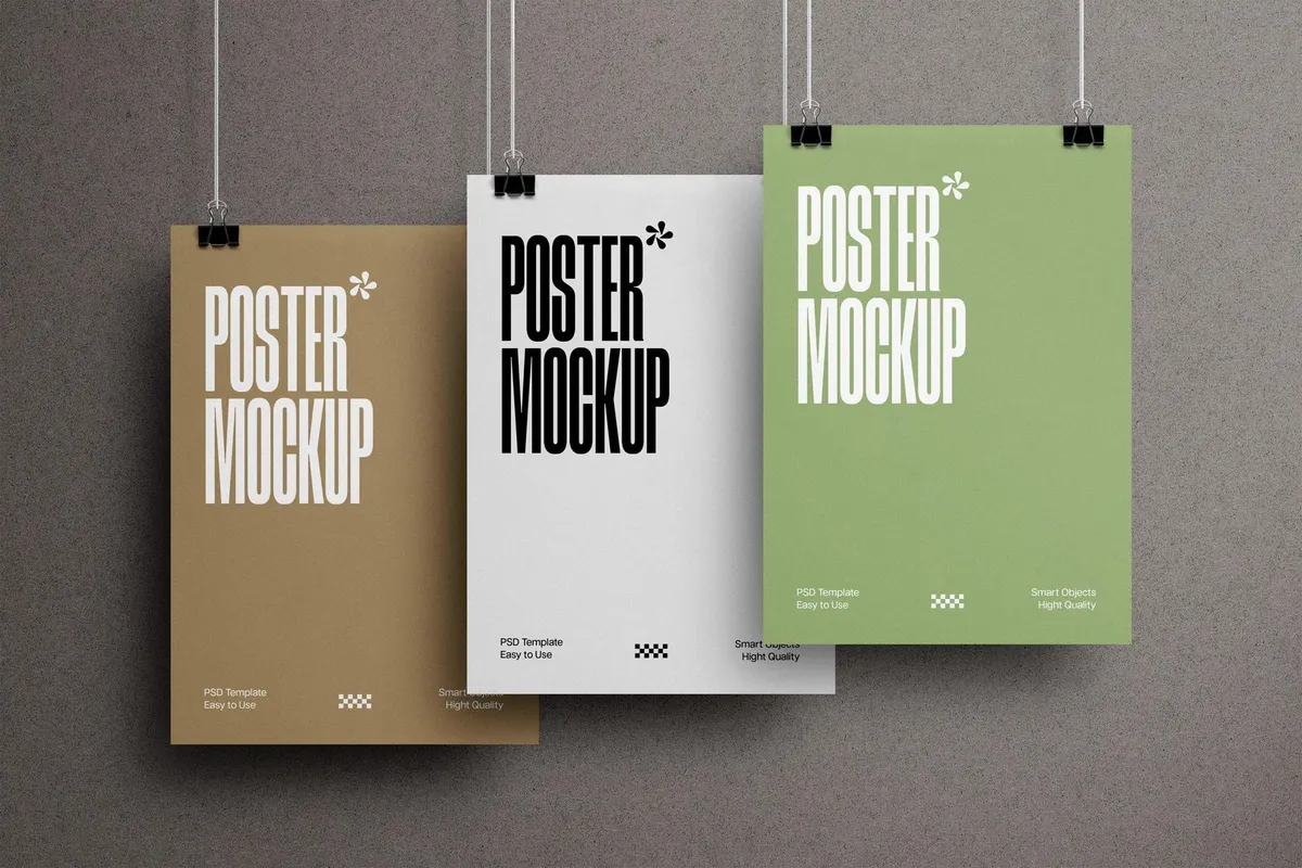Clipped Poster Mockups Set