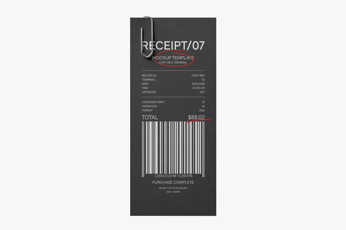 Receipt With Paperclip Mockup