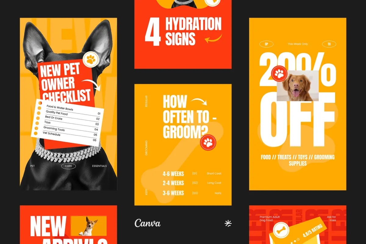 Pet Care Instagram Post & Stories - Canva Template