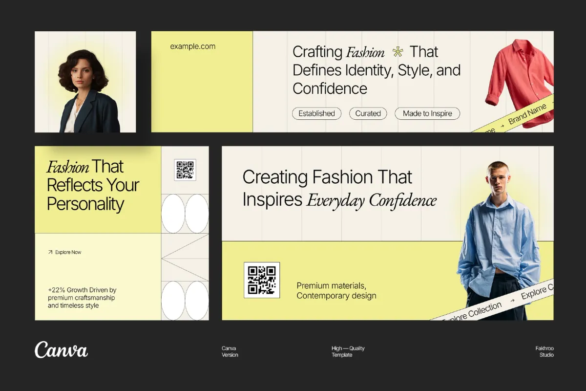 Editorial Fashion LinkedIn Kit — Canva & Affinity Template