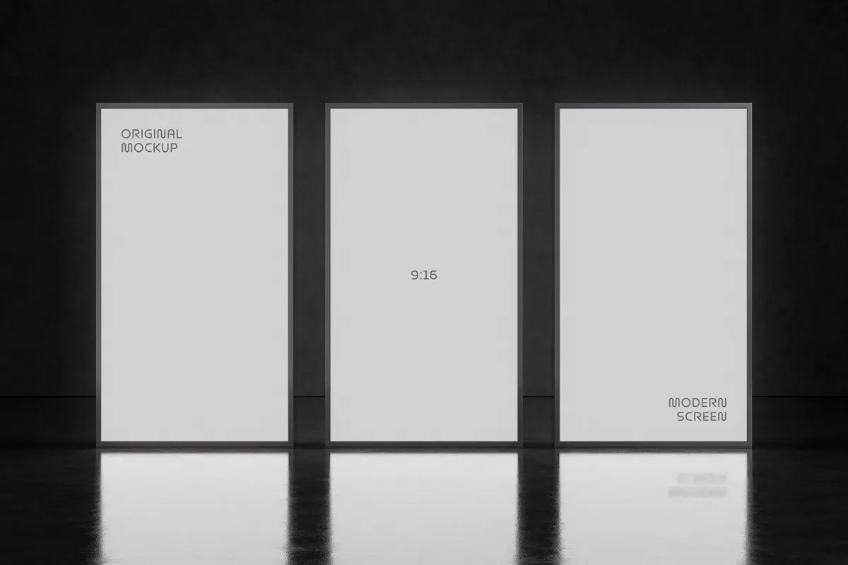 3 Glowing 9:16 Screens Mockup