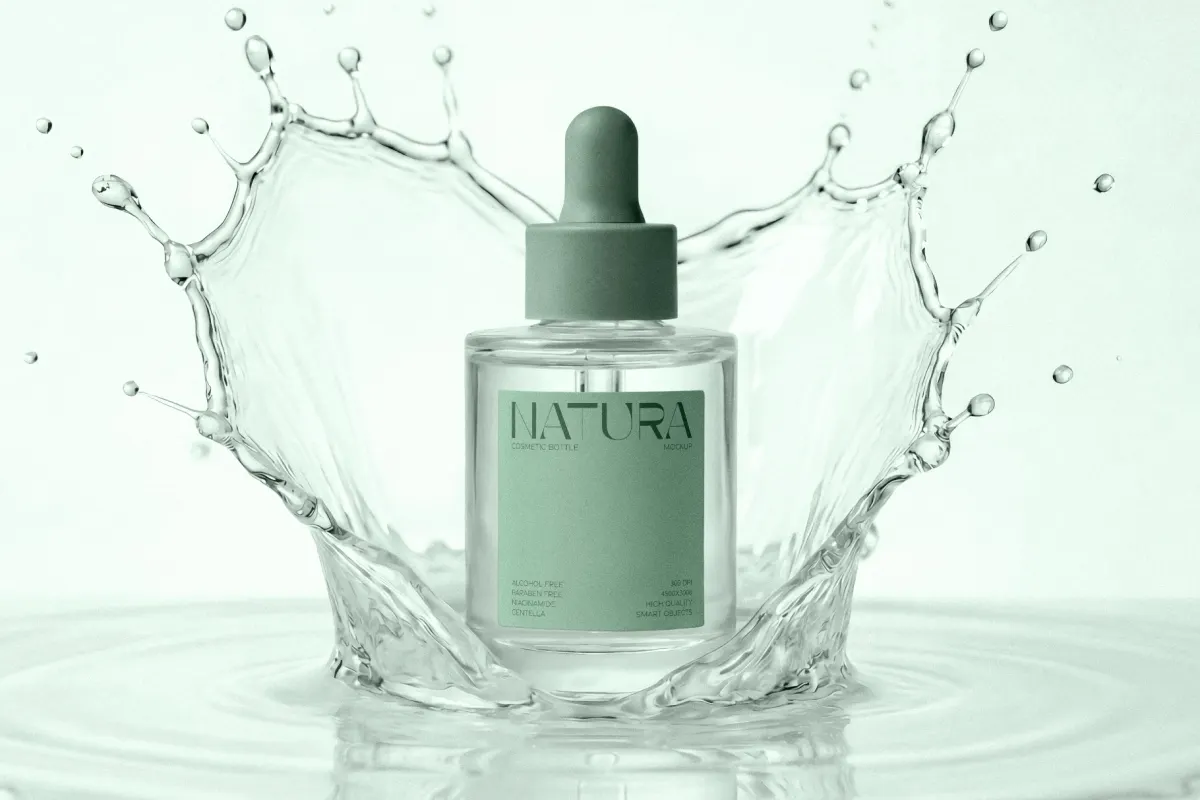 Cosmetic Bottle Mockup With Water Splashes