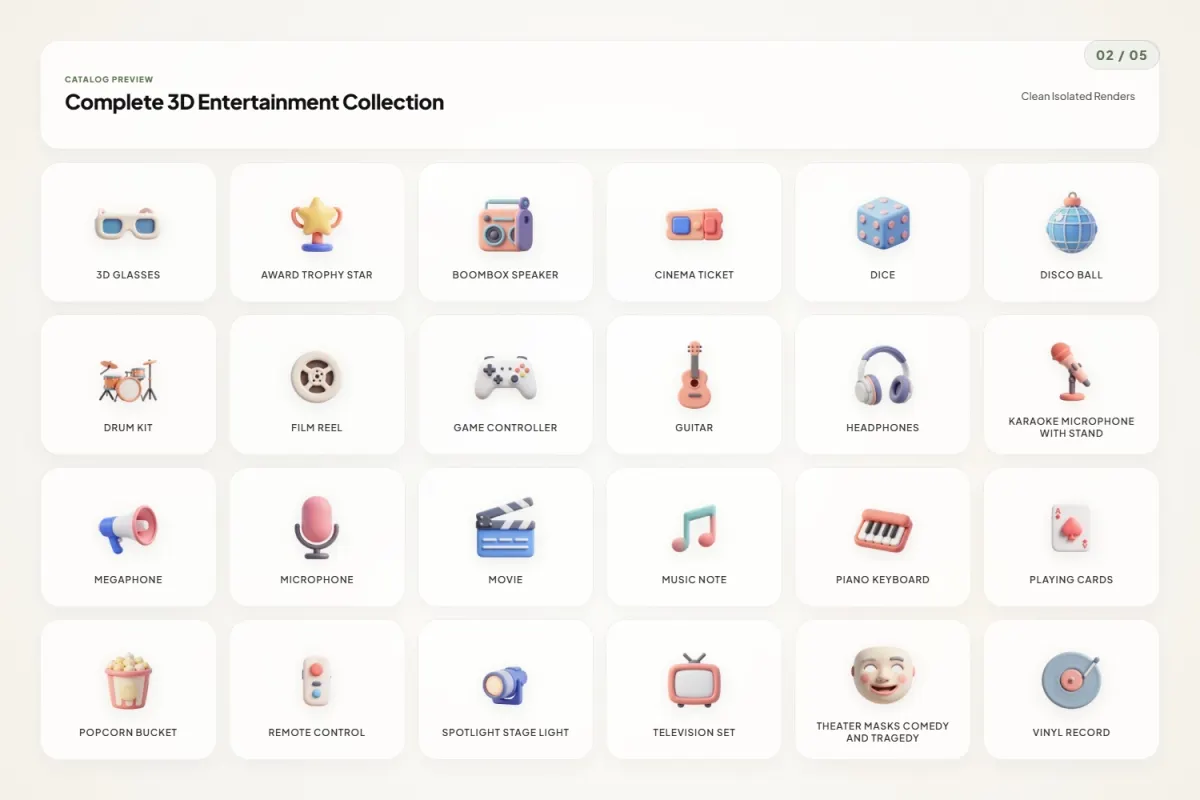 3D Entertainment Icons