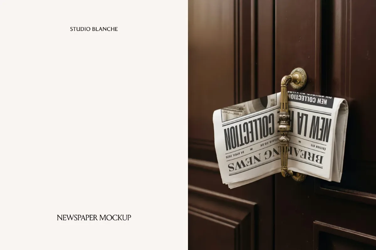 X1958 - Vintage Door Handle Newspaper Mockup