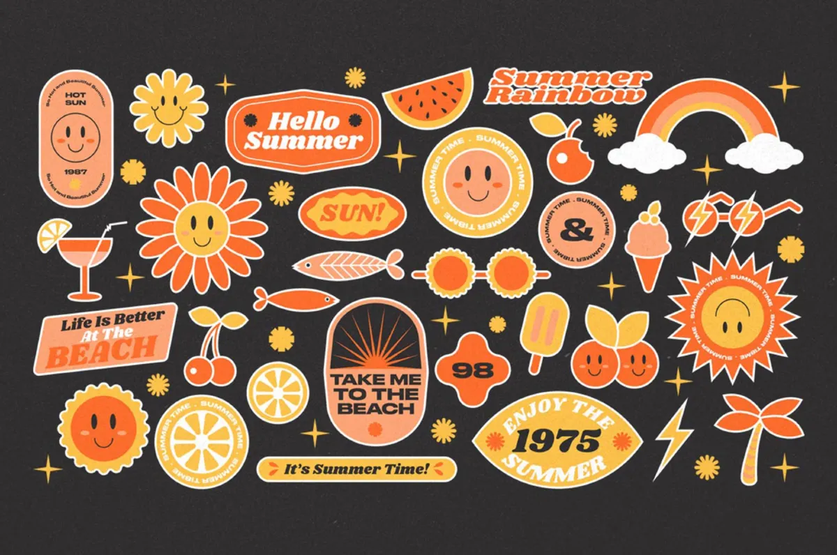 30 Summer Retro Stickers