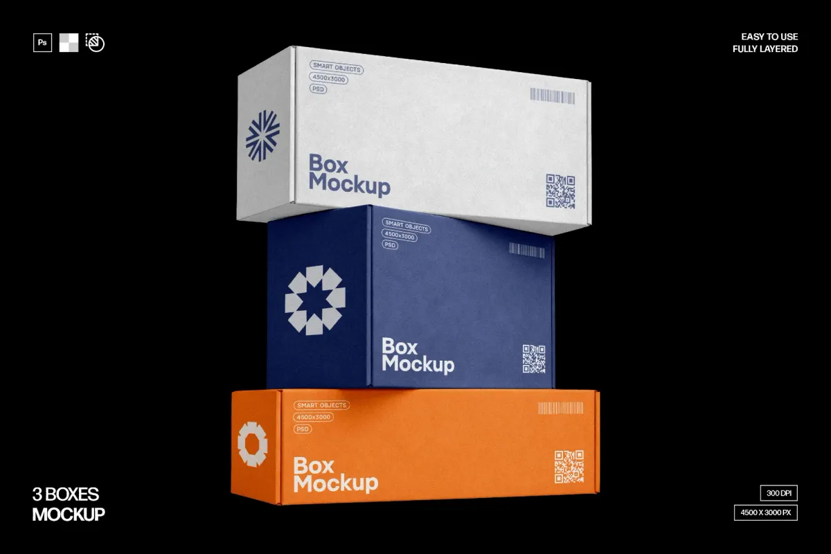 Stacked Shipping Boxes Mockup