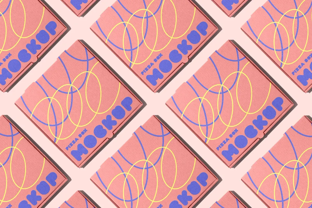 Pizza Box Mockup Diagonal Layout