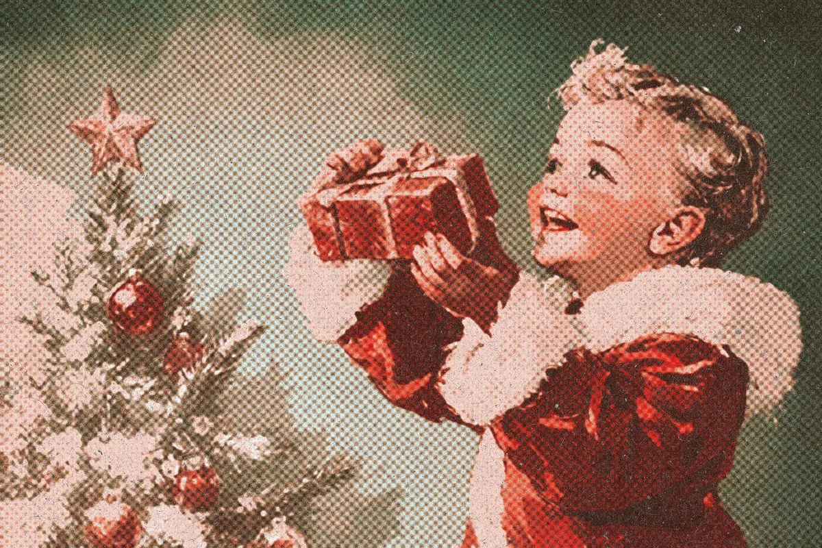 Vintage Christmas Postcard Effect