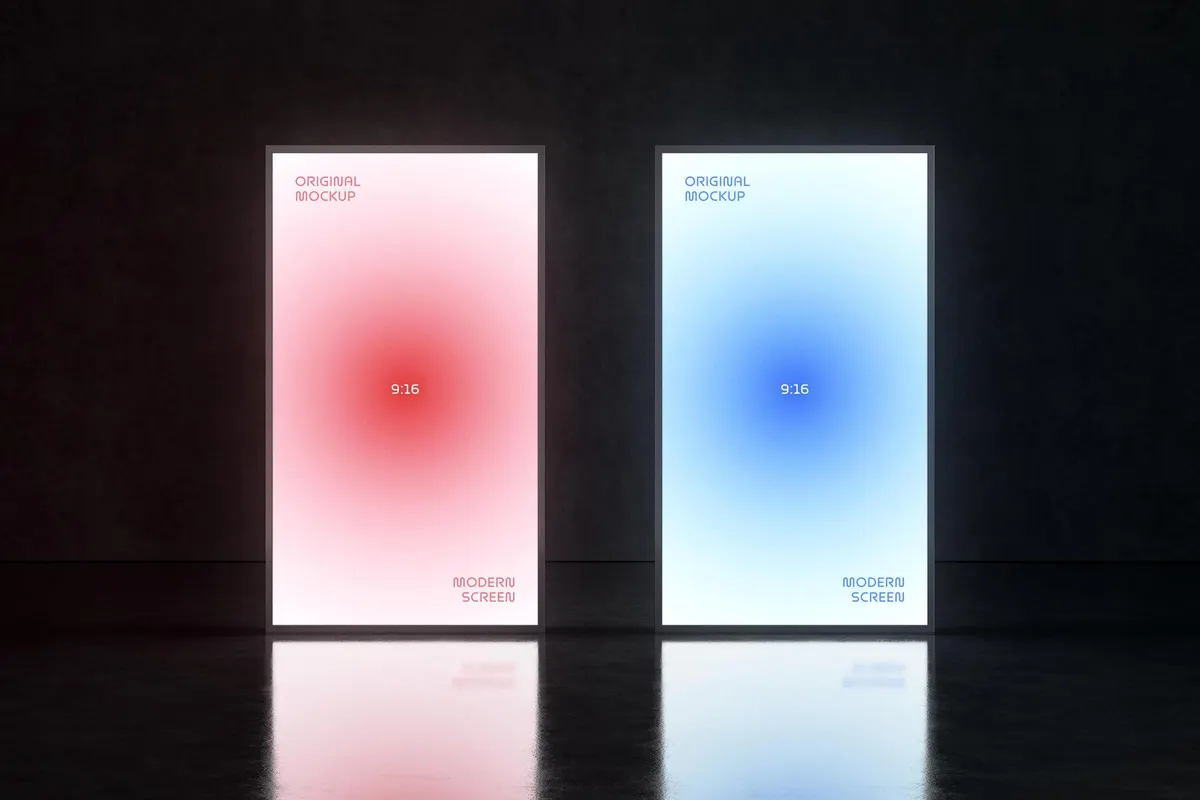2 Glowing 9:16 Screens Mockup