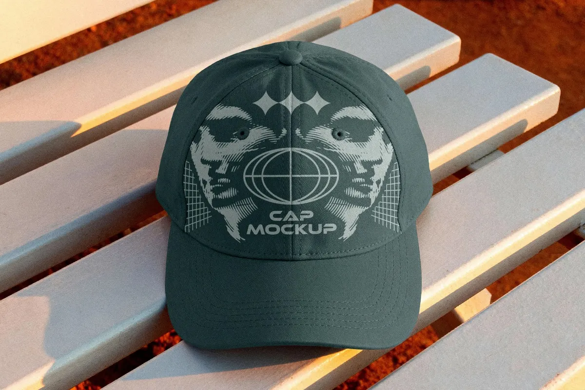 Baseball Cap Mockup on Bench