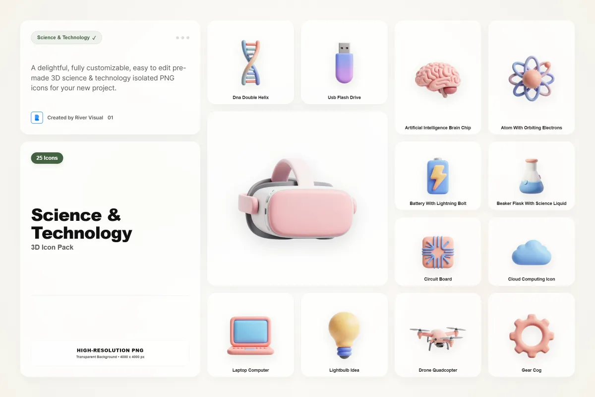 3D Science & Technology Icons | Pixelbuddha