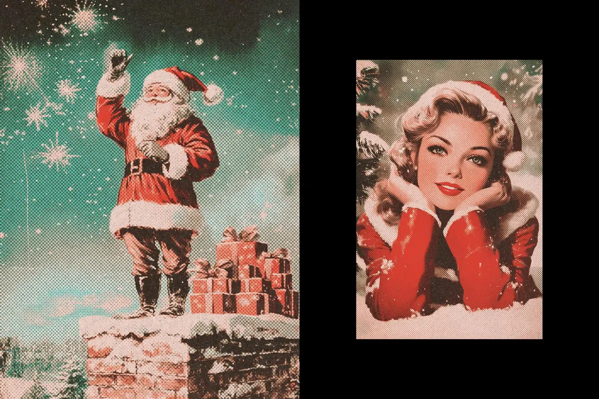 Vintage Christmas Postcard Effect