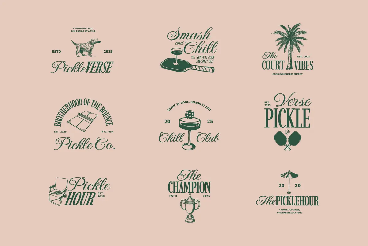 Retro Pickleball Vector Graphics Collection