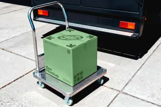 Delivery Van Cardboard Box Mockup
