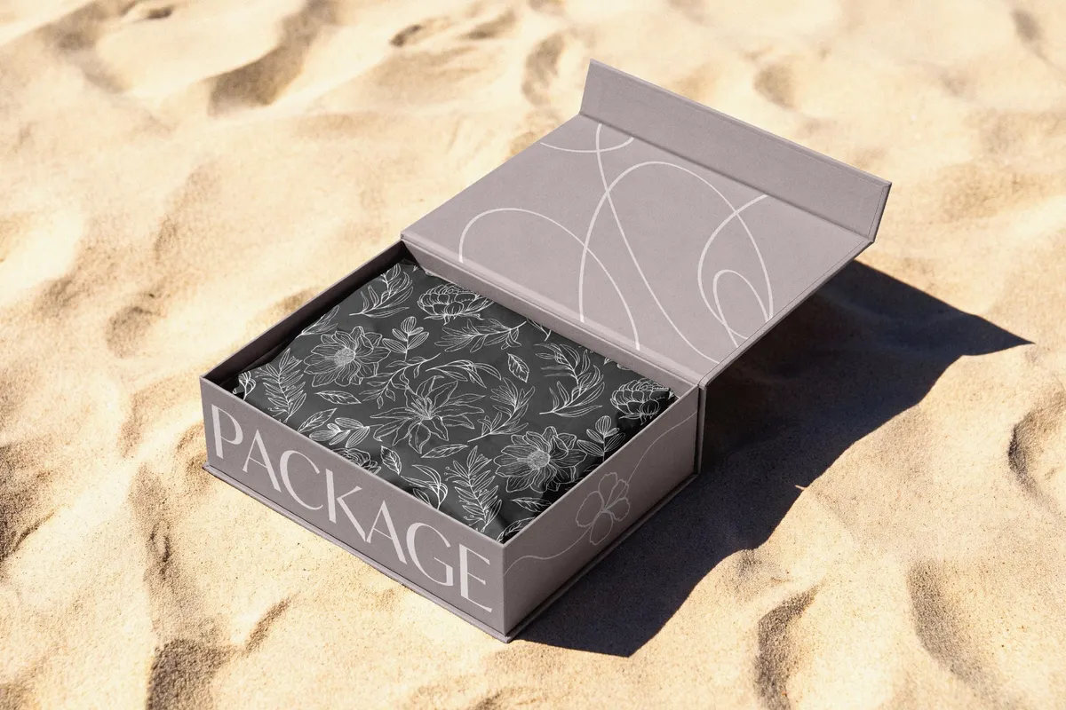 Magnetic Gift Box Mockup on Sand