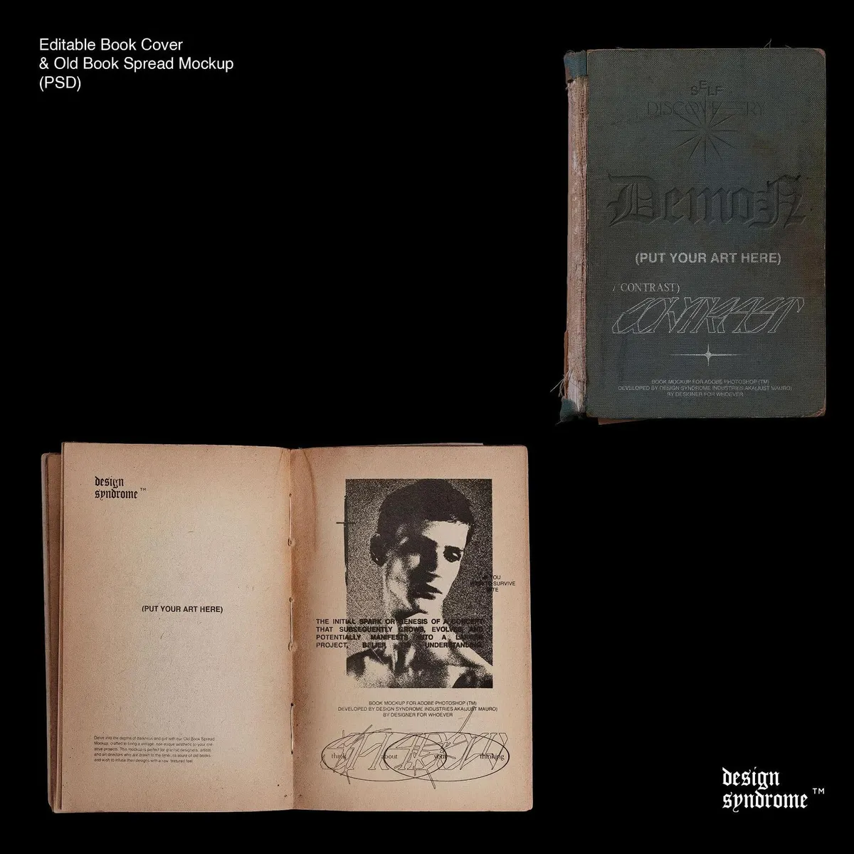Ancient Book Cover & Spread Mockup