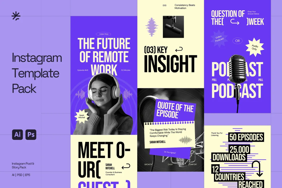 Creative Podcast Instagram Pack - Adobe Template