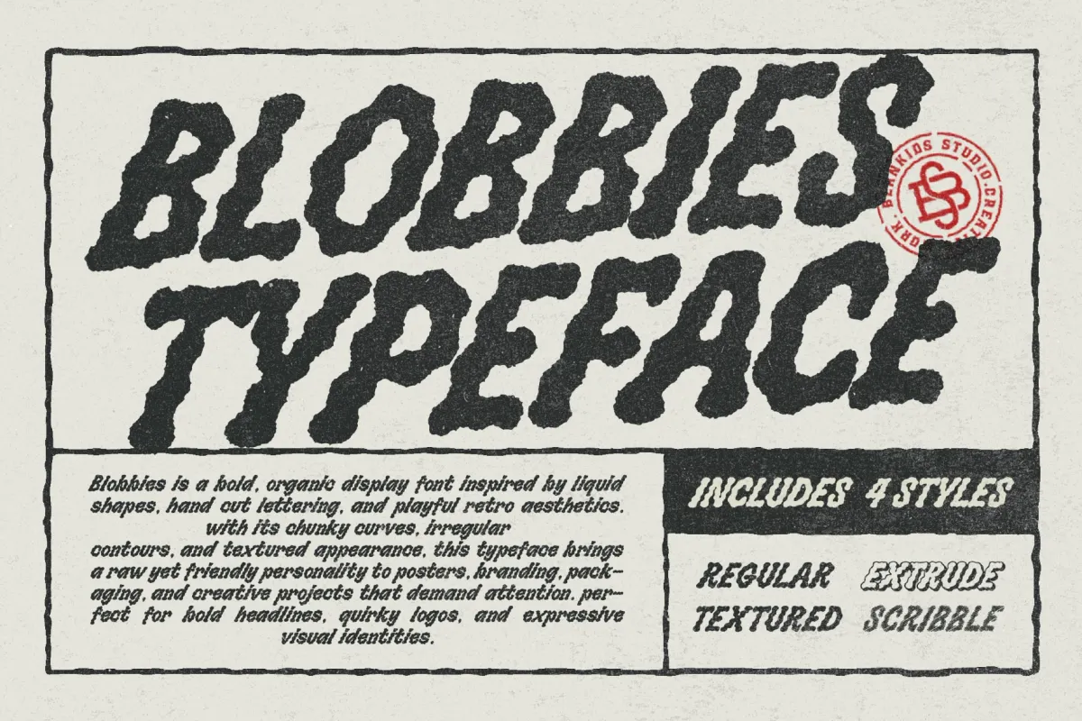 Bloobies –  Distressed Hand Drawn Display Font