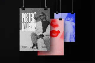Overlaid Posters Mockup with Metal Clips