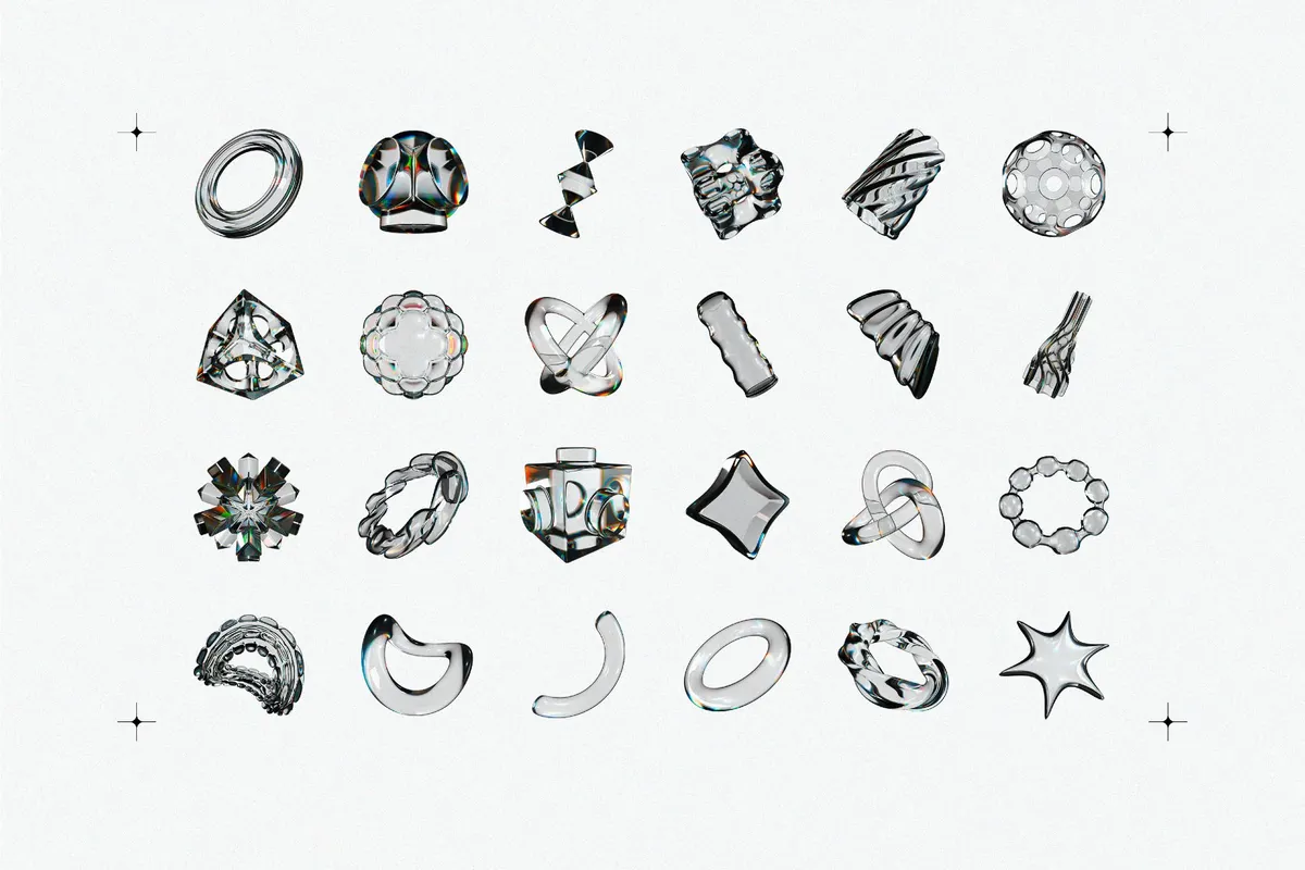 Liquid Glass 3D Shapes